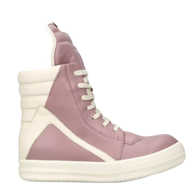 RICK OWENS Geobasket lace-up leather high-top trainers PALE PINK