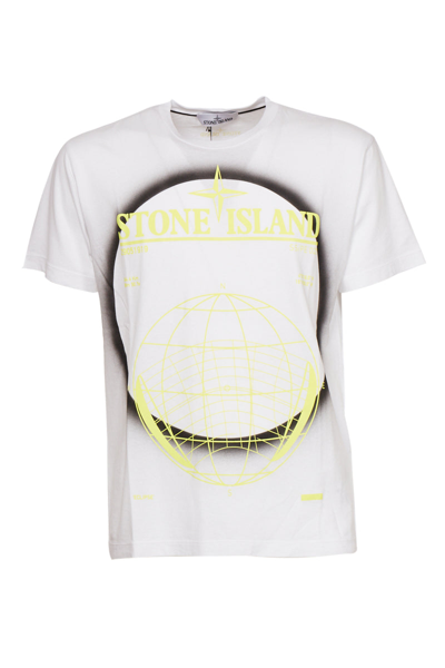 STONE ISLAND COTTON JERSEY 'SOLAR ECLIPSE TWO' PRINT_GARMENT DYE WHITE