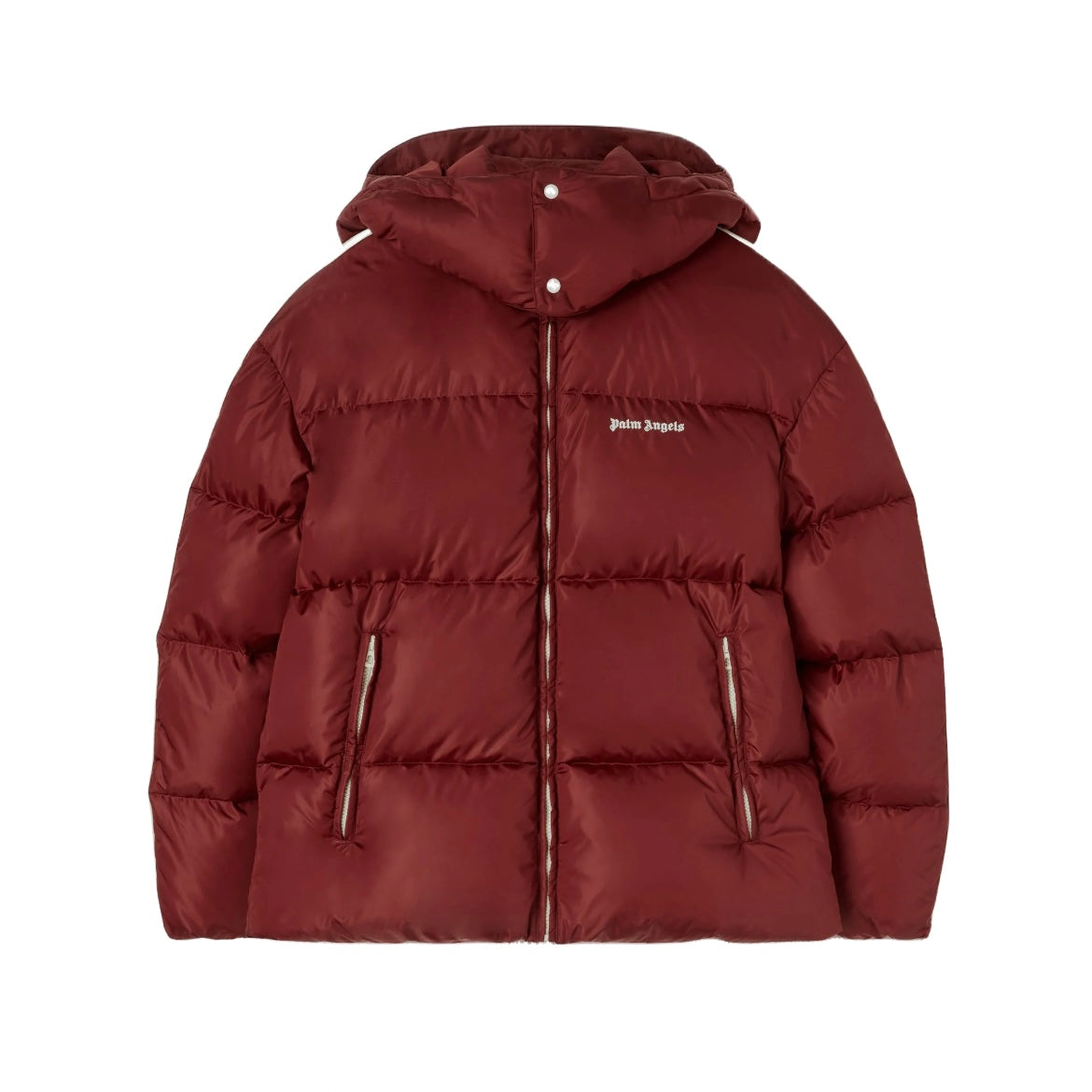 PALM ANGELS HOODED TRACK DOWN JACKET BURGUNDY