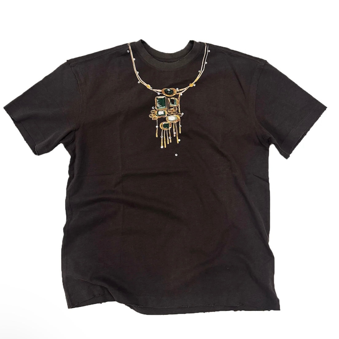 BIRTH OF ROYAL CHILD Gemstone Necklace Print T-Shirt in Dark Grey