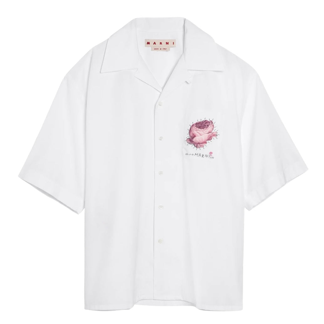 MARNI WHITE ORGANIC POPLIN BOWLING SHIRT