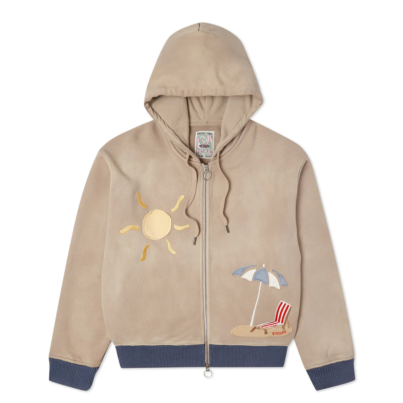 KID SUPER BEACH HEAVYWEIGHT ZIP UP HOODIE TAN GREY