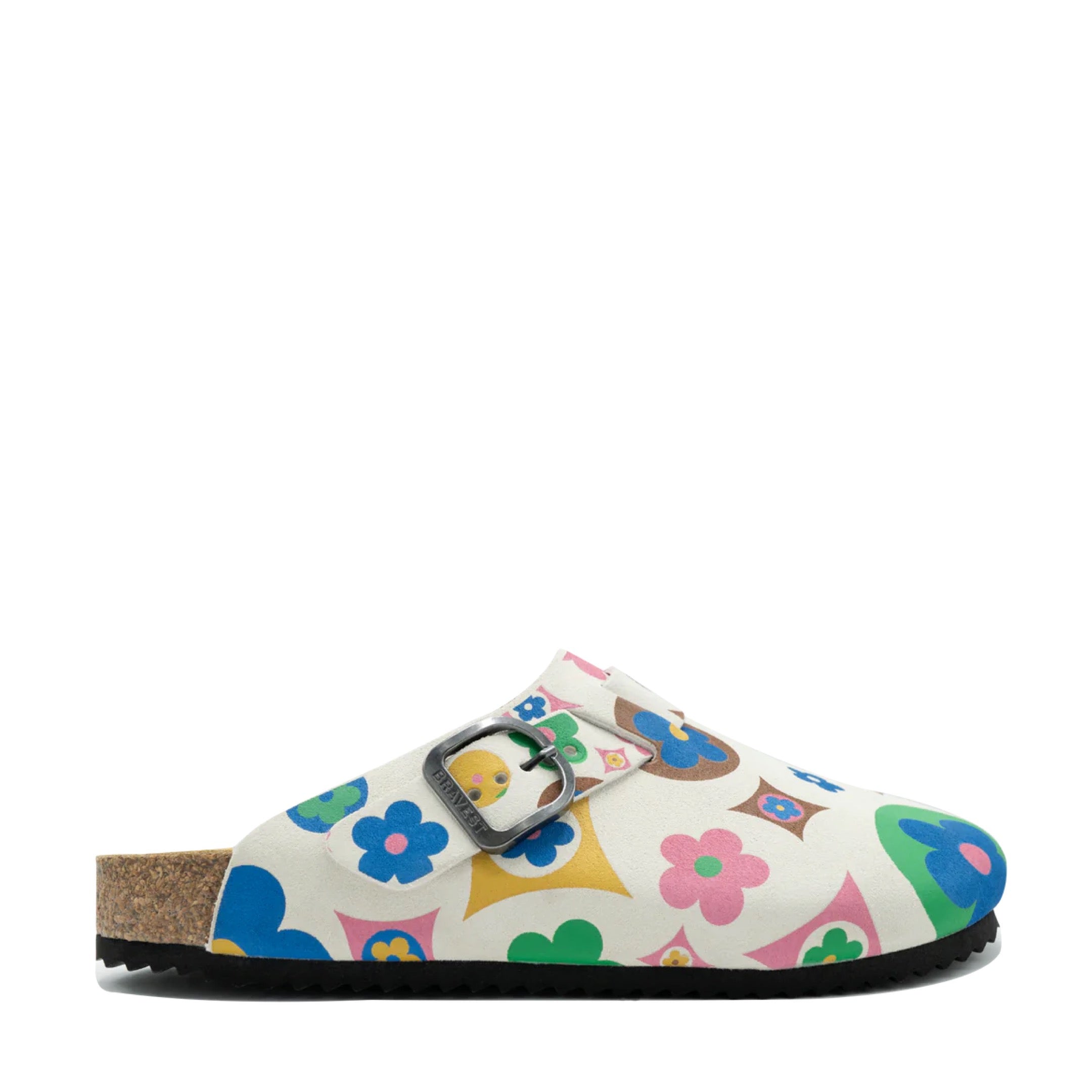 BRAVEST STUDIOS MULTICOLOR FLOWER SUEDE CLOGS