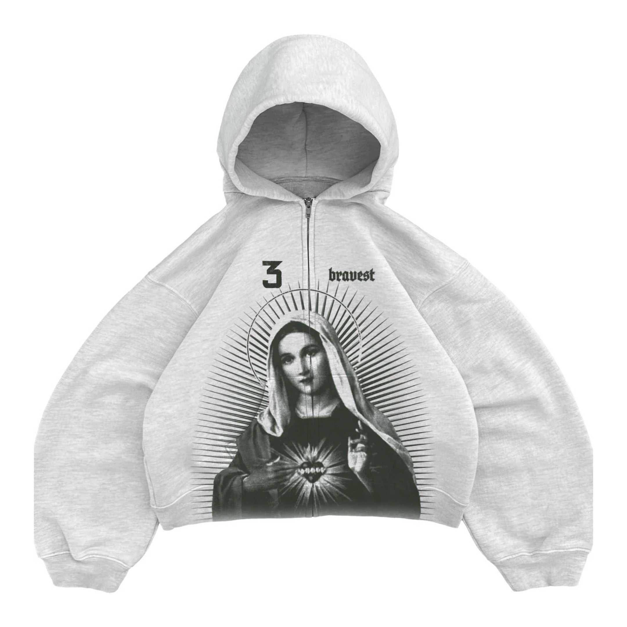 BRAVEST STUDIOS GREY MARY ZIP UP HOODIE