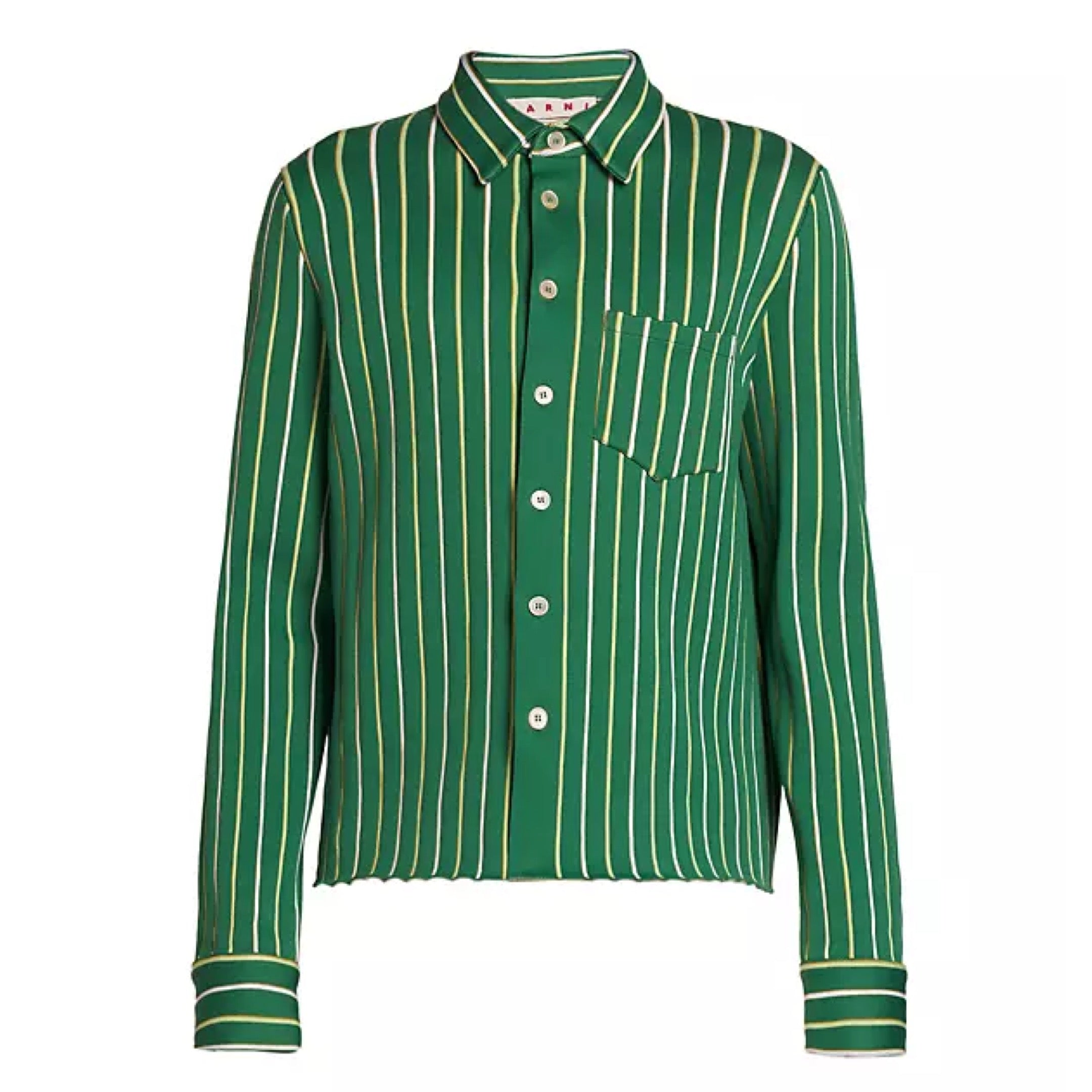 MARNI GREEN STRIPED TECHNO KNIT SHIRT GREEN