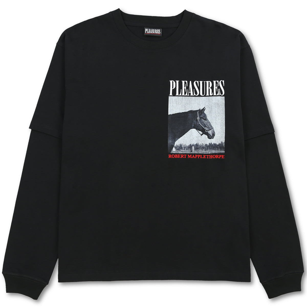 PLEASURES BLACK HORSES LAYERED LONG SLEEVE SHIRT