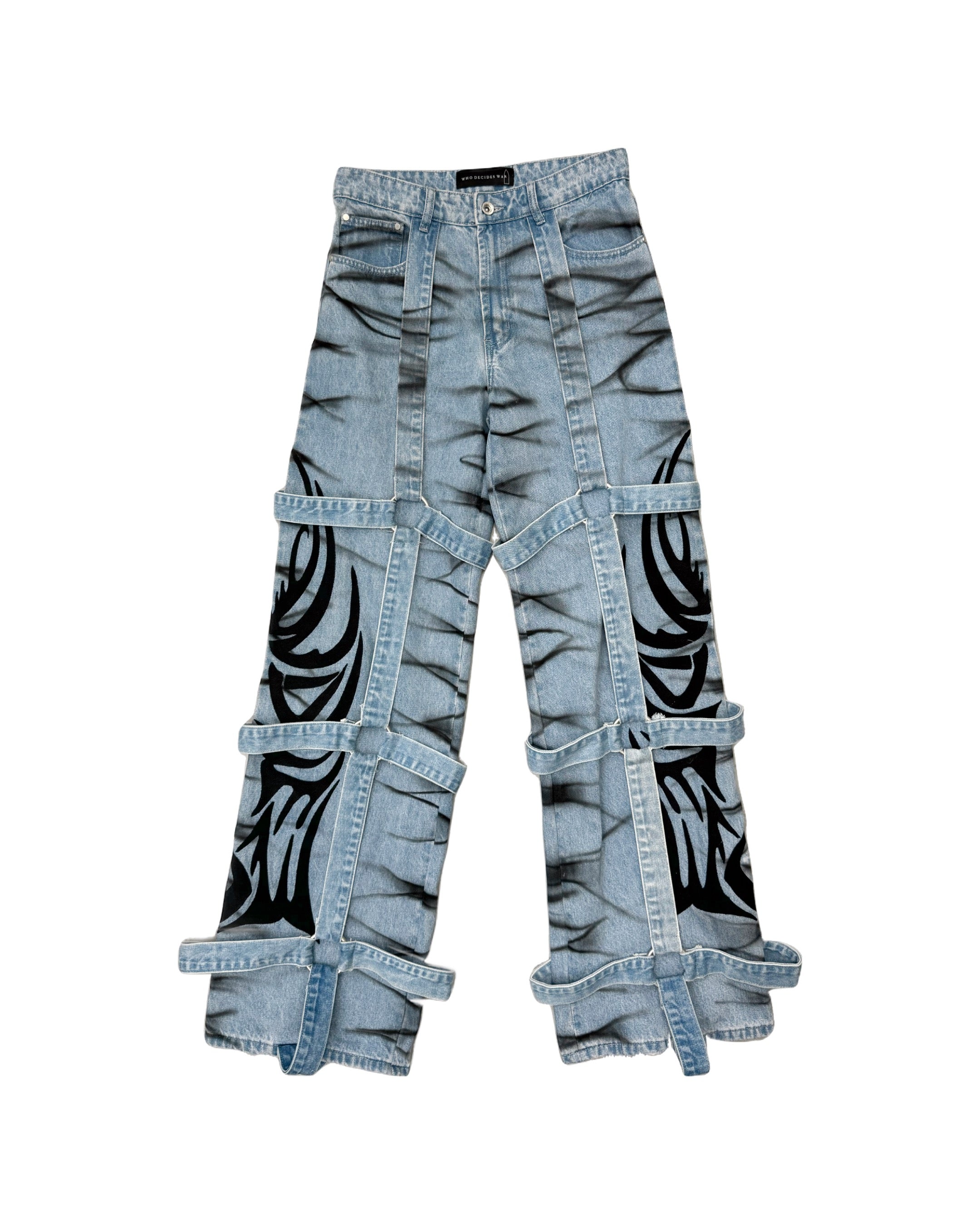 WHO DECIDES WAR Winged Logo Bondage Jeans