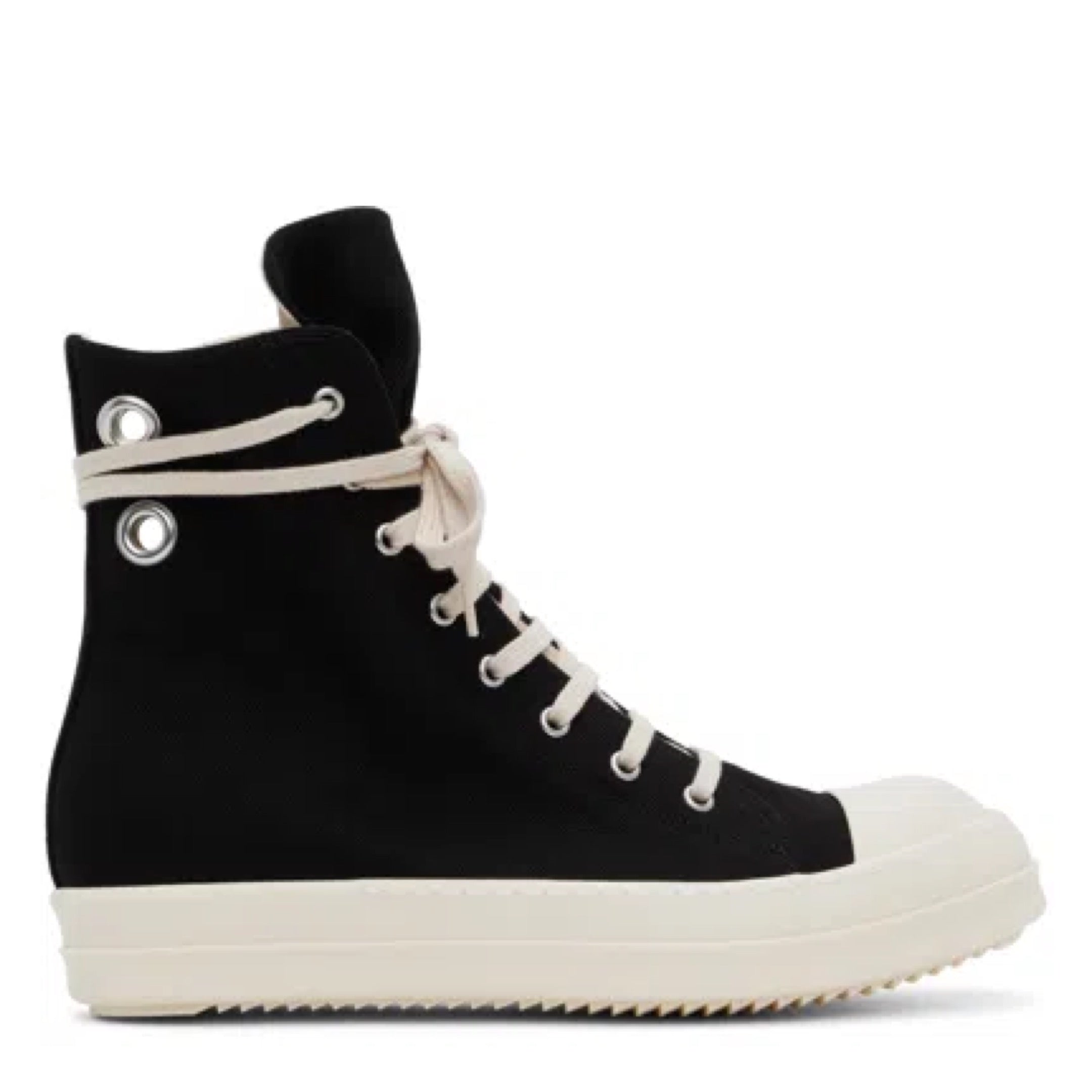 RICK OWENS DRKSHDW HIGH TOP LACE UP SNEAKERS BLACK MILK MILK