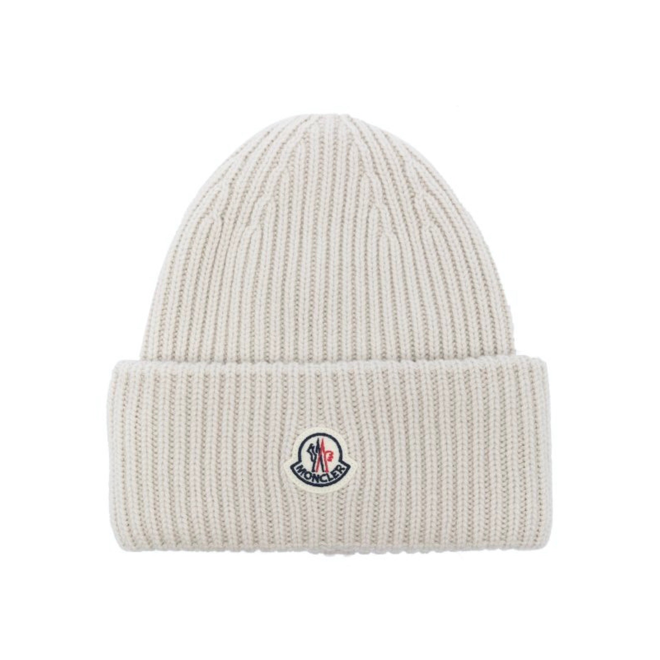 MONCLER LOGO BEANIE WHITE