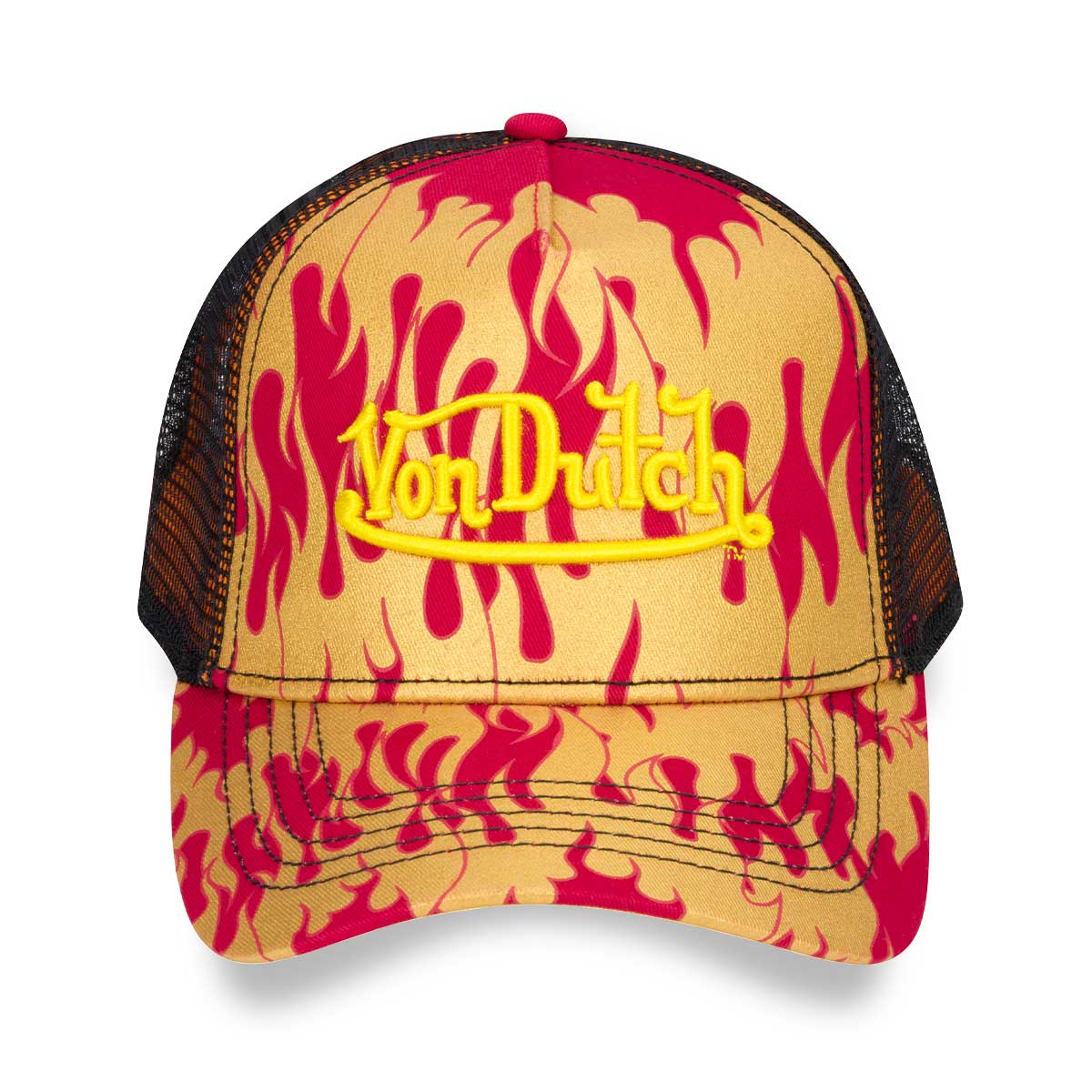 Von Dutch Red Gold Flame Trucker Hat